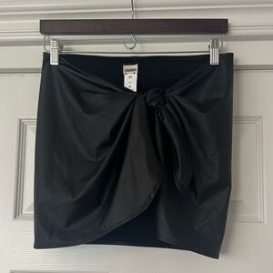 L'AGENCE Black Tie-Front Mini Pareo in Faux Leather